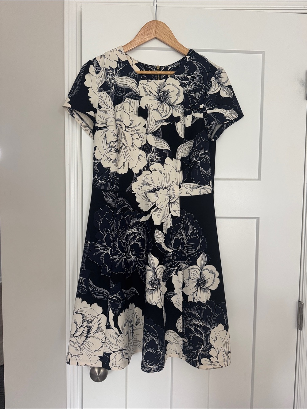 Eliza J Black Dress with Cream Floral Print